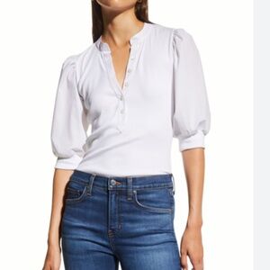 Veronica Beard  Coralee Knit Button-front Puffed Sleeve Top In White - Medium